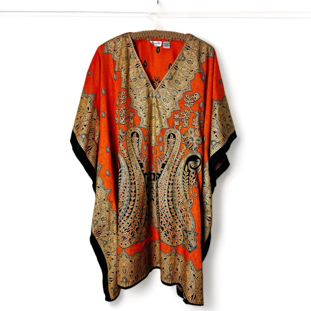 Santé - Vintage Orange Paisley Print Poncho Kaftan - Sz. OS‎